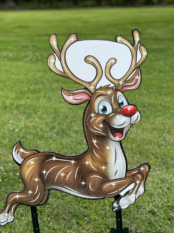 Santa in Sleigh with flying reindeer yard art decoration