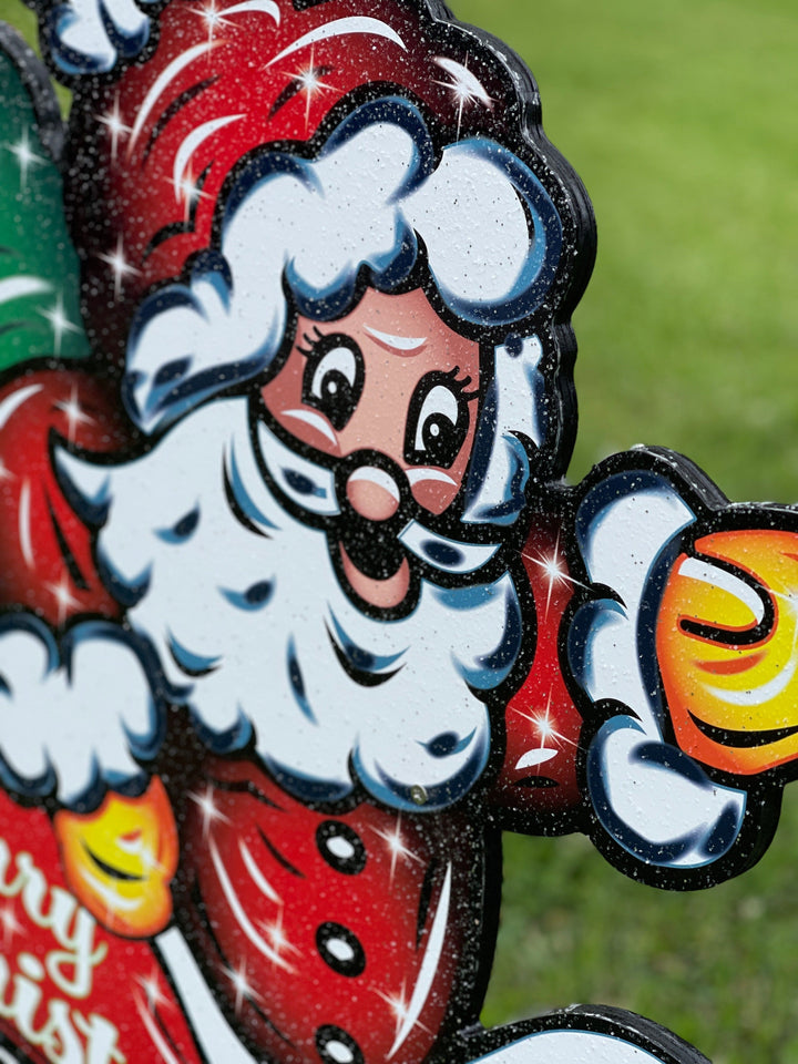 Santa in Sleigh with flying reindeer yard art decoration