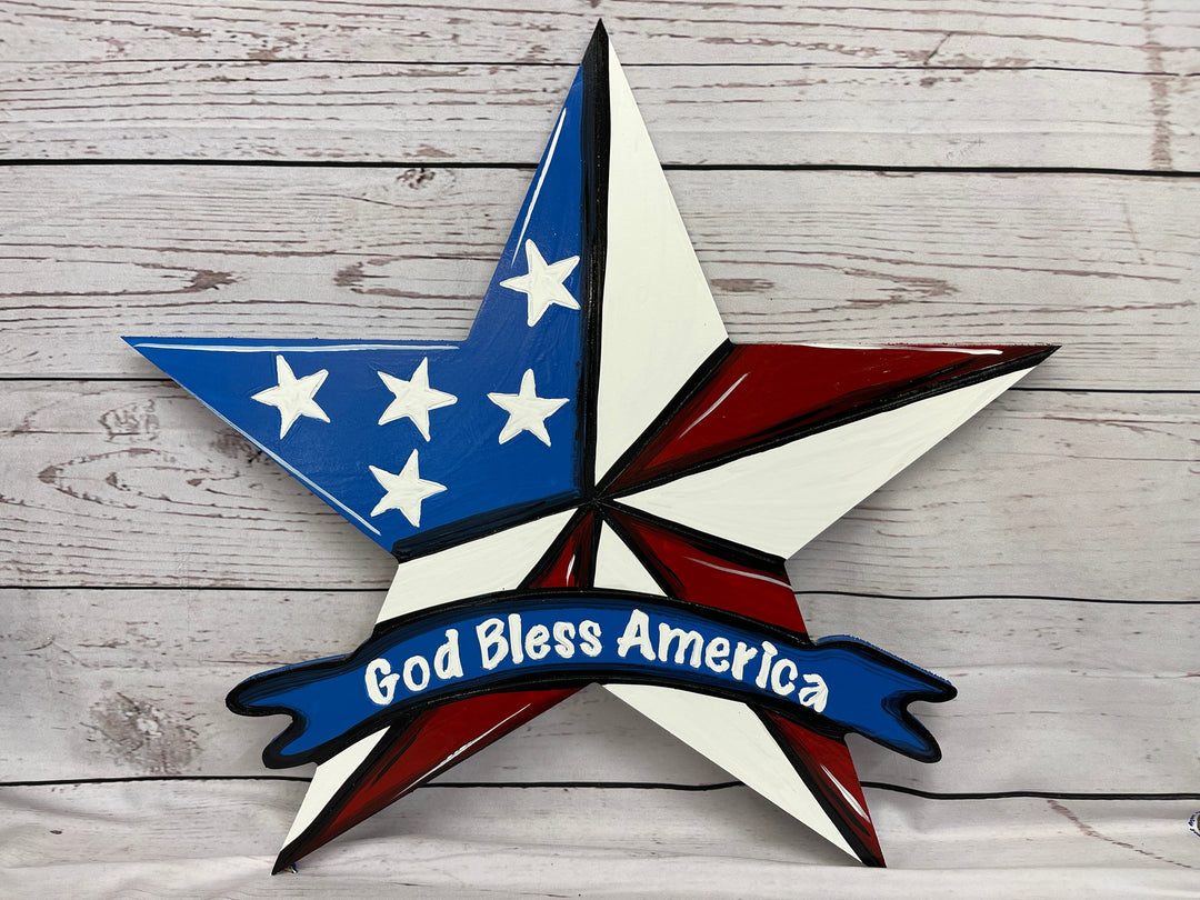God Bless America Patriotic Star Yard Art Decoration