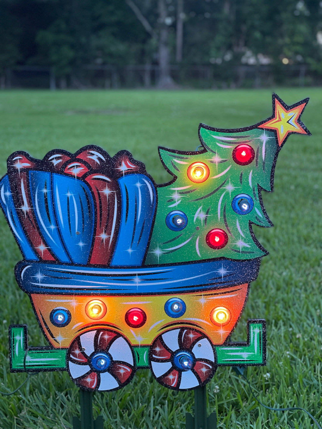 Lighted Santa Train Christmas yard art decoration