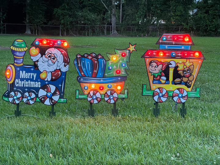 Lighted Santa Train Christmas yard art decoration