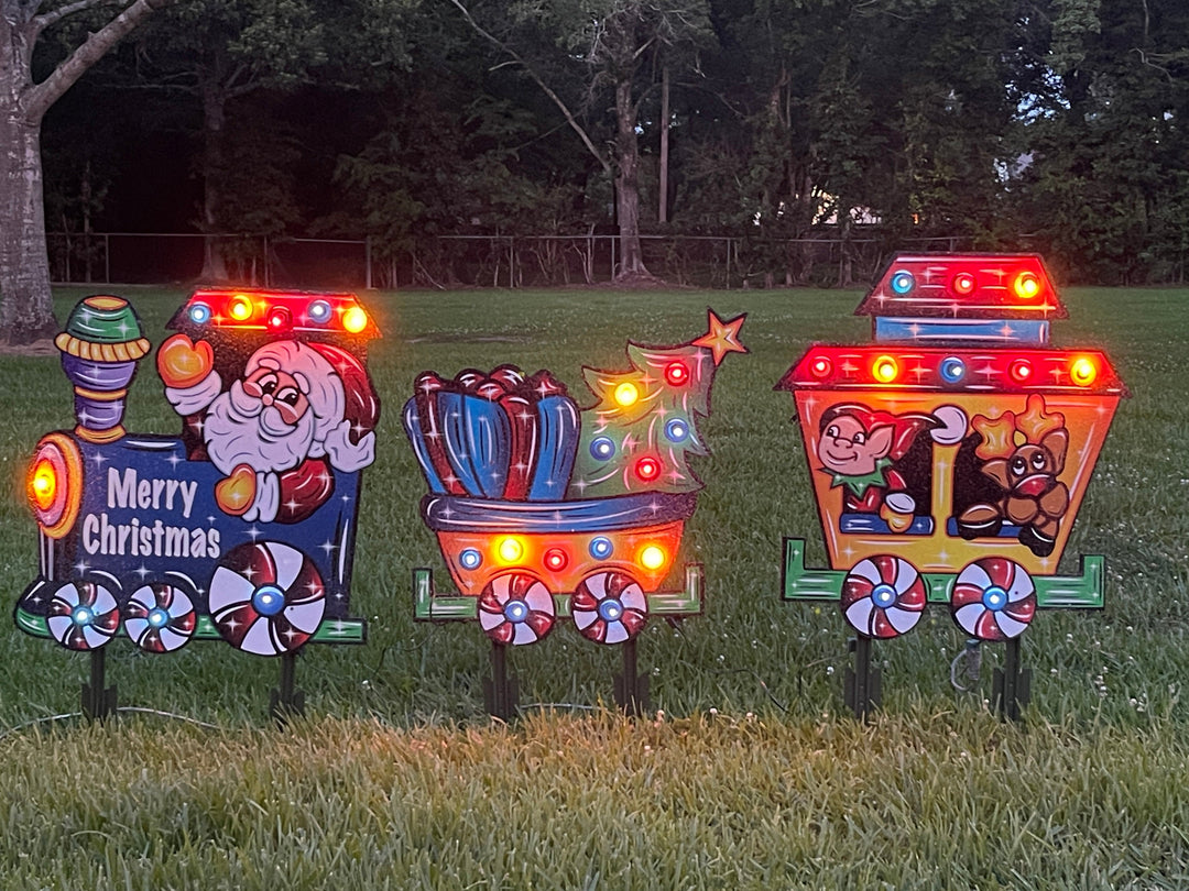 Lighted Santa Train Christmas yard art decoration