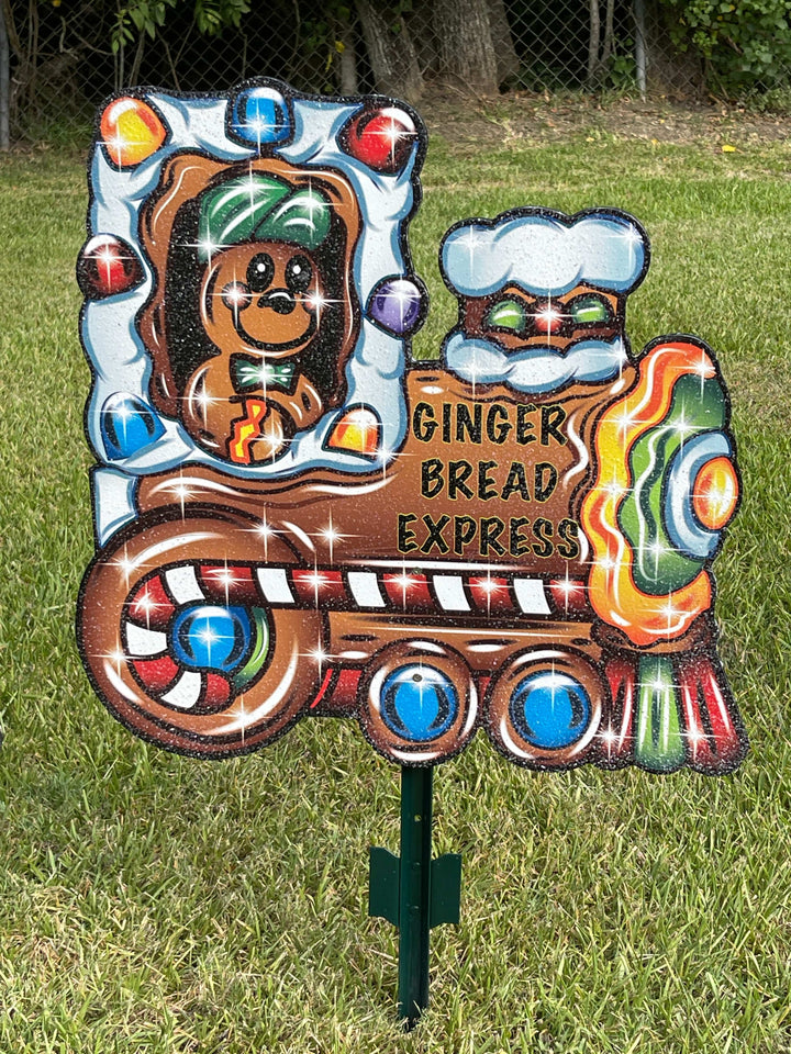 Christmas Gingerbread Train yard art sign