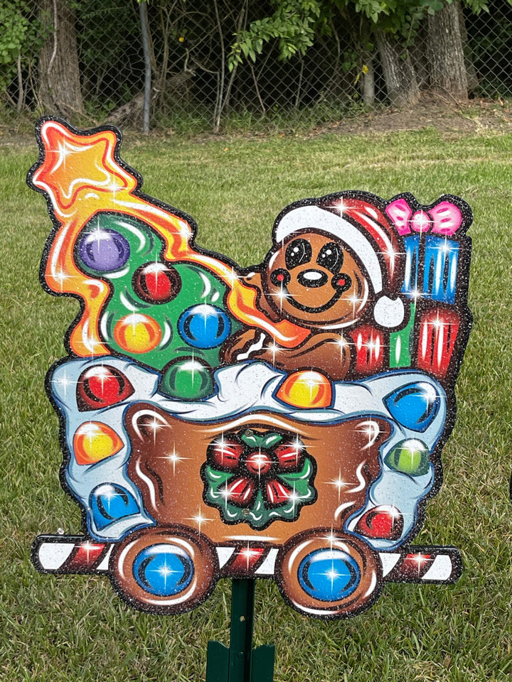 Christmas Gingerbread Train yard art sign