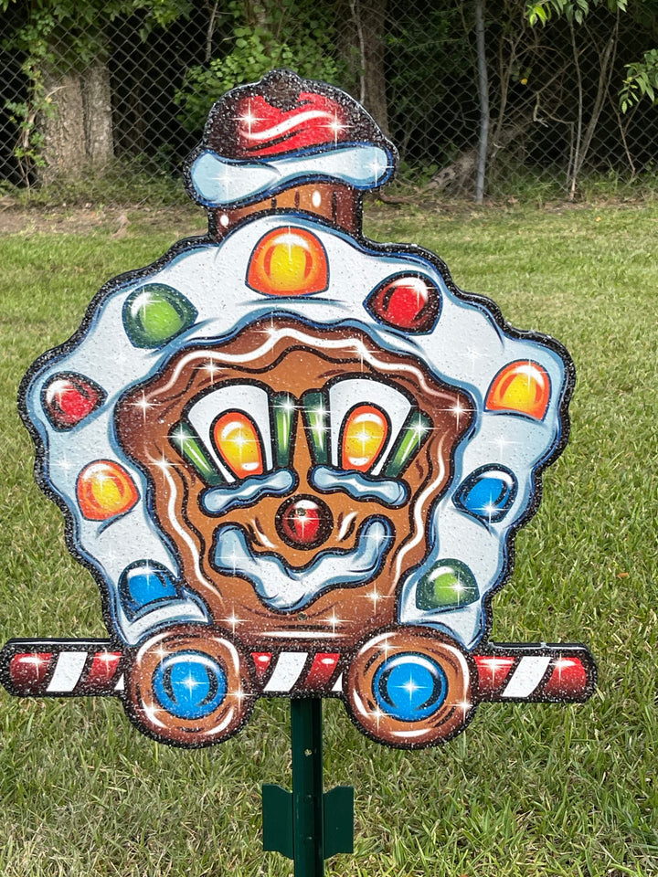 Christmas Gingerbread Train yard art sign