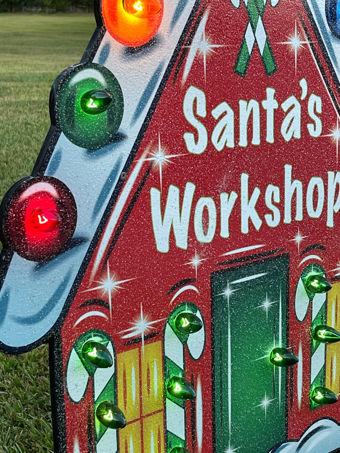 Lighted Santa's Workshop Yard art Sign Decoration