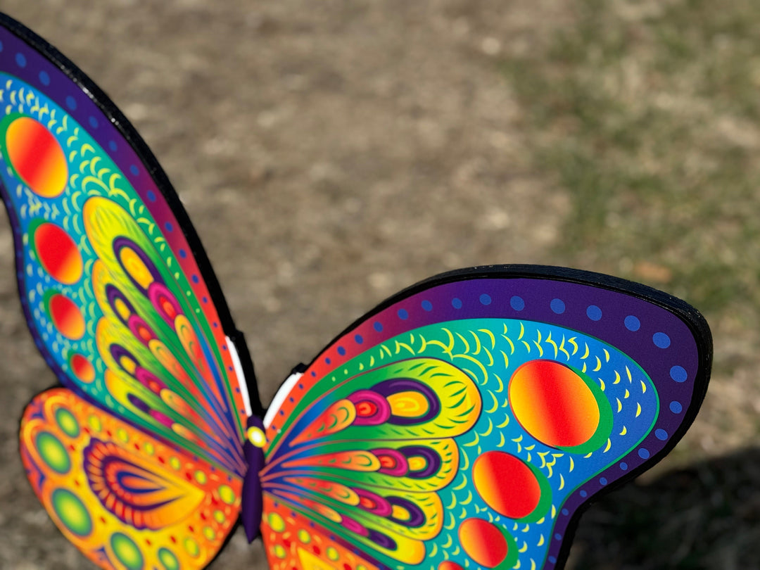 Small Pink colorful butterfly and Large blue and yellow butterfly garden signs