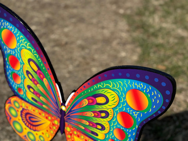 Small Pink colorful butterfly and Large blue and yellow butterfly garden signs