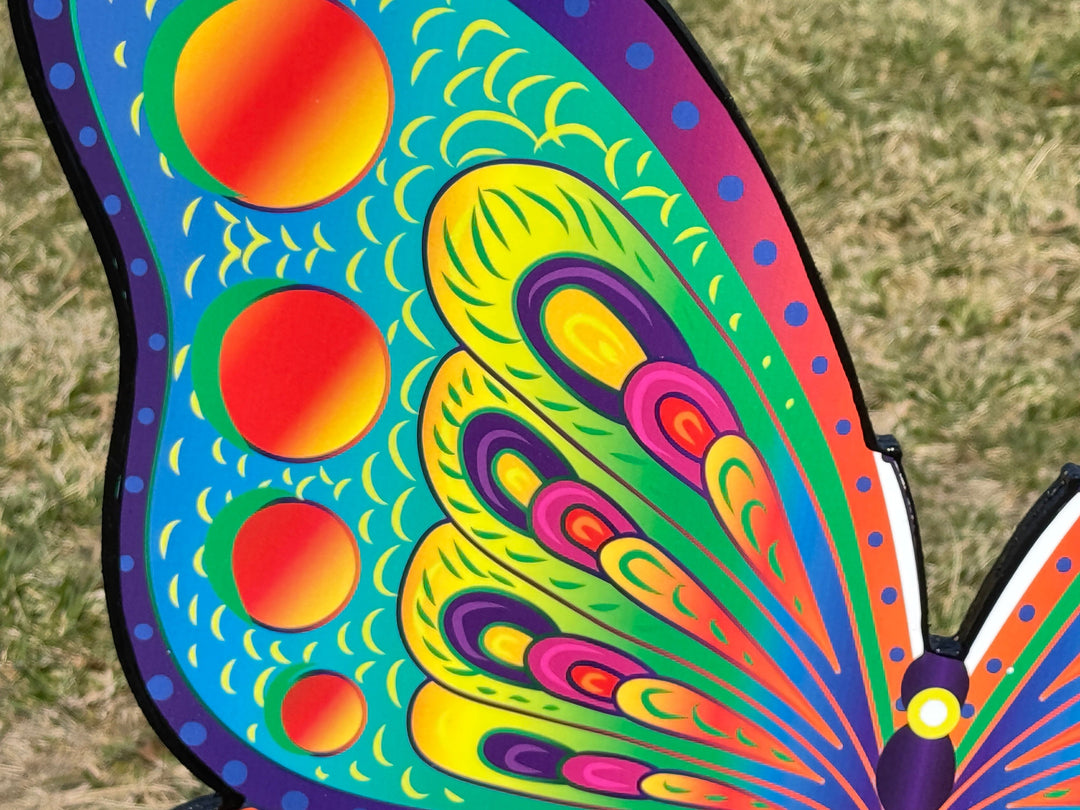 Small Pink colorful butterfly and Large blue and yellow butterfly garden signs
