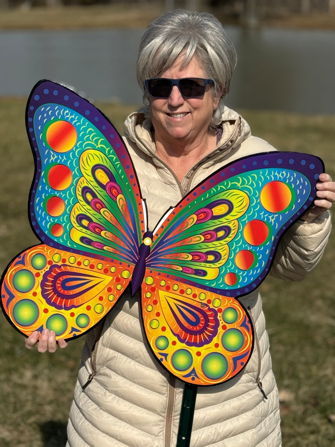 Small Pink colorful butterfly and Large blue and yellow butterfly garden signs