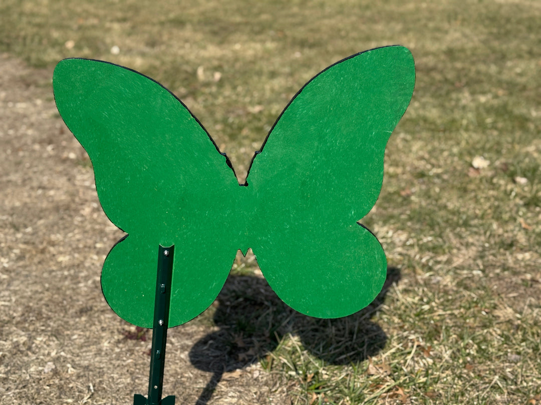 Small Pink colorful butterfly and Large blue and yellow butterfly garden signs
