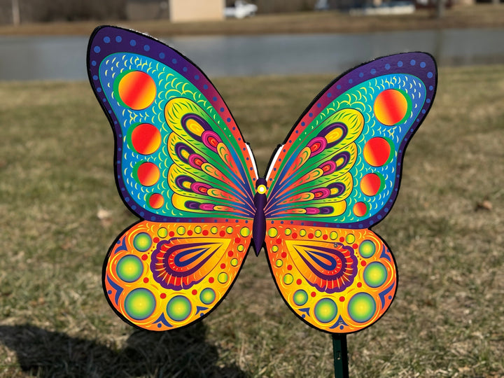 Small Pink colorful butterfly and Large blue and yellow butterfly garden signs