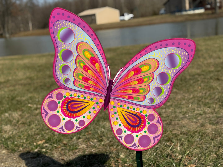 Whimsical Butterfly Yard Stakes – Pink & Neon Garden Decor, Boho Summer Outdoor Art for Lawn or Porch