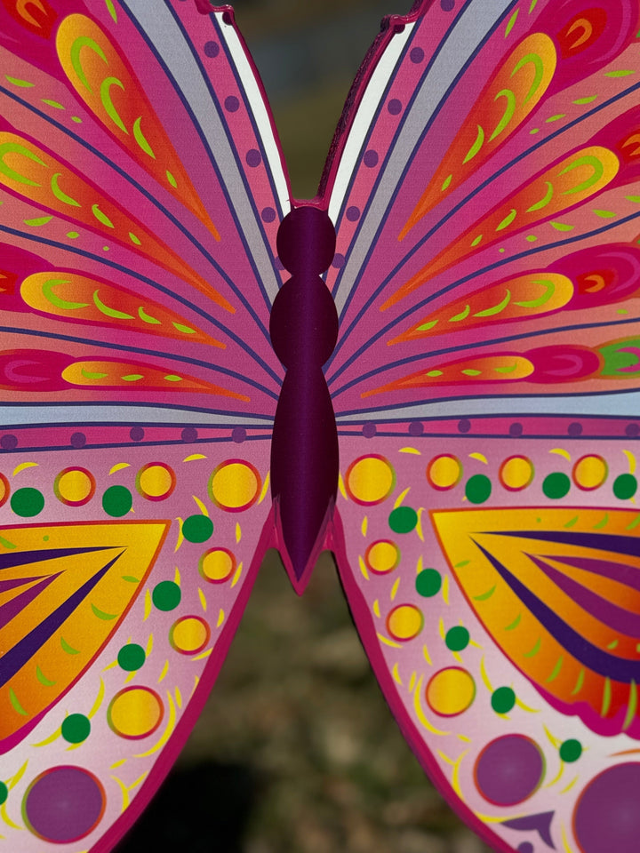 Whimsical Butterfly Yard Stakes – Pink & Neon Garden Decor, Boho Summer Outdoor Art for Lawn or Porch