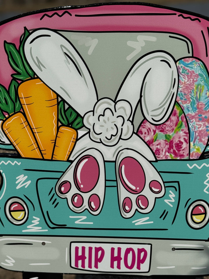 Easter Bunny Backside Blue Truck Sign Outdoor Decoration