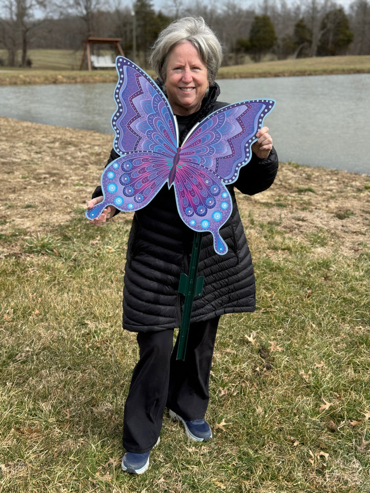 Large Beautiful Blue Butterfly Decorative Yard Art Sign w/Stakes