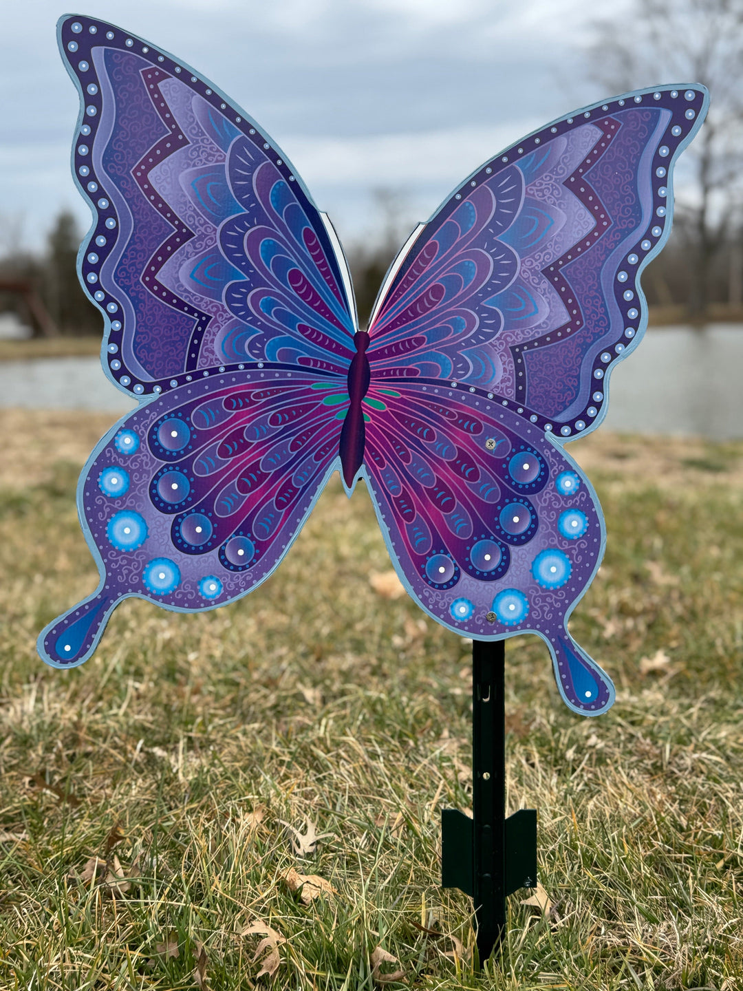 Large Beautiful Blue Butterfly Decorative Yard Art Sign w/Stakes