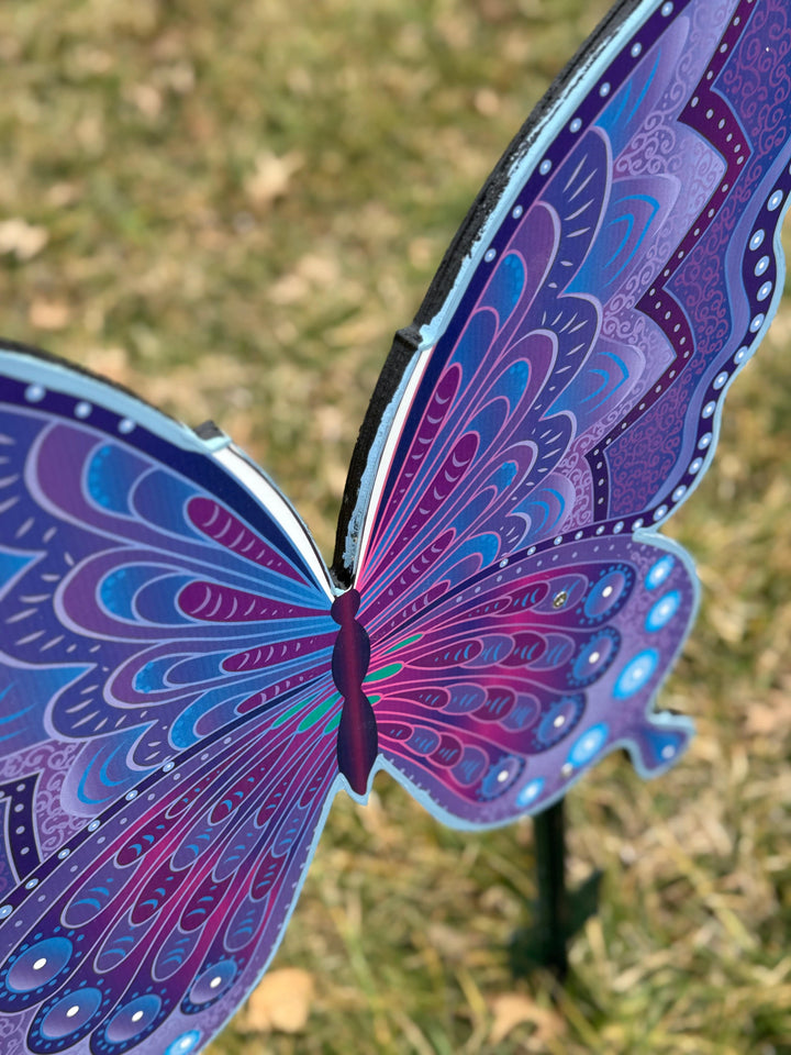 Large Beautiful Blue Butterfly Decorative Yard Art Sign w/Stakes