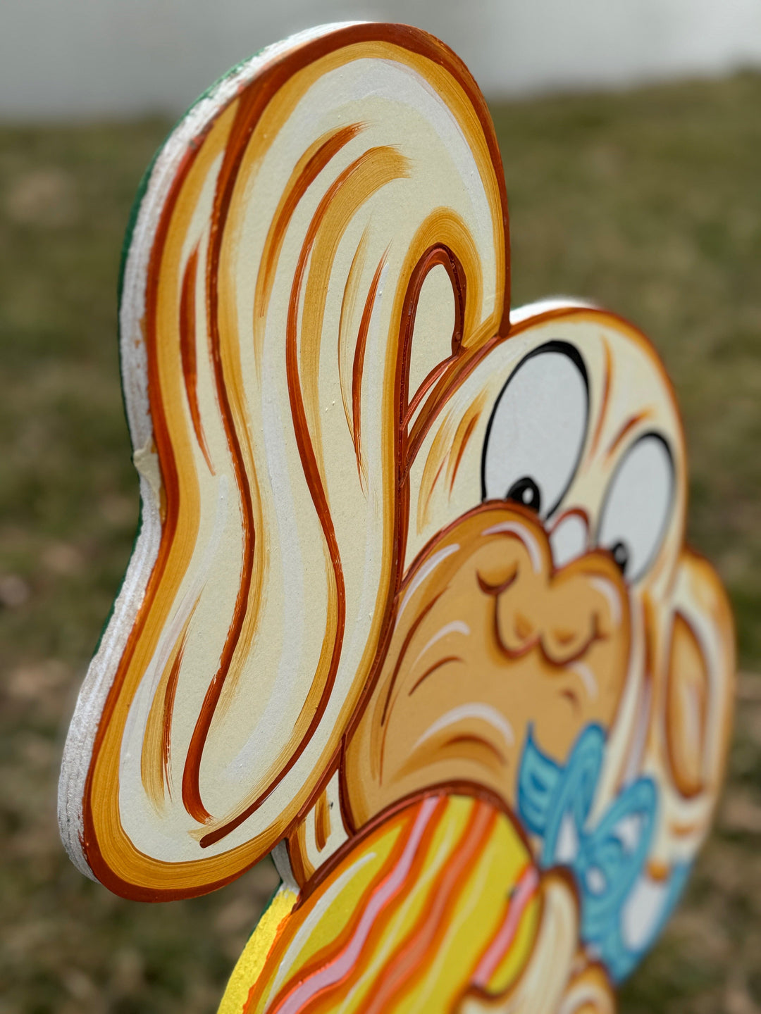 Smiling Easter Bunny hugs Colorful Egg Outdoor Decoration