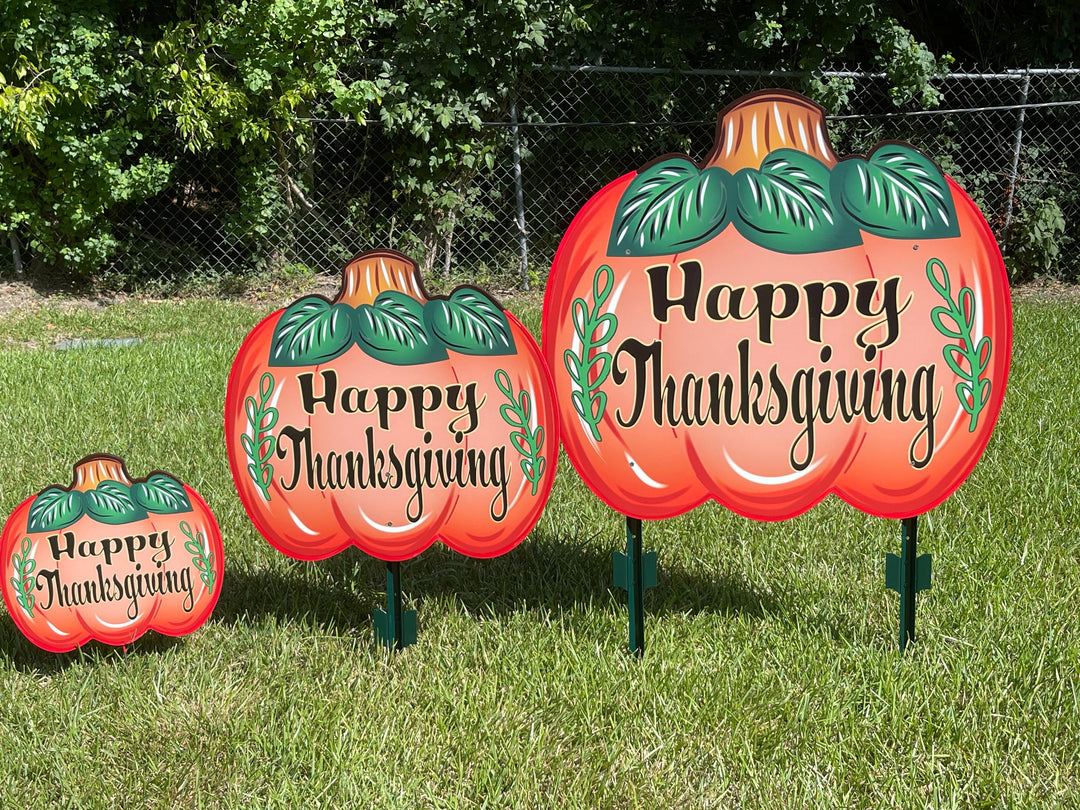 Happy Thanksgiving Fall pumpkin yard art decoration