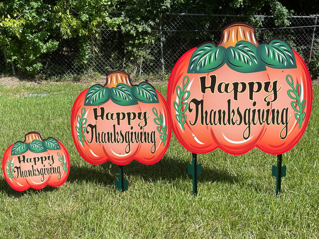 Happy Thanksgiving Fall pumpkin yard art decoration