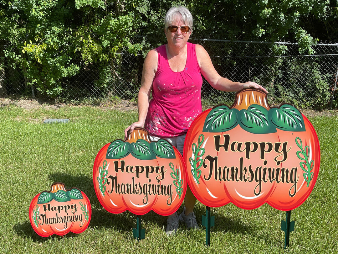 Happy Thanksgiving Fall pumpkin yard art decoration