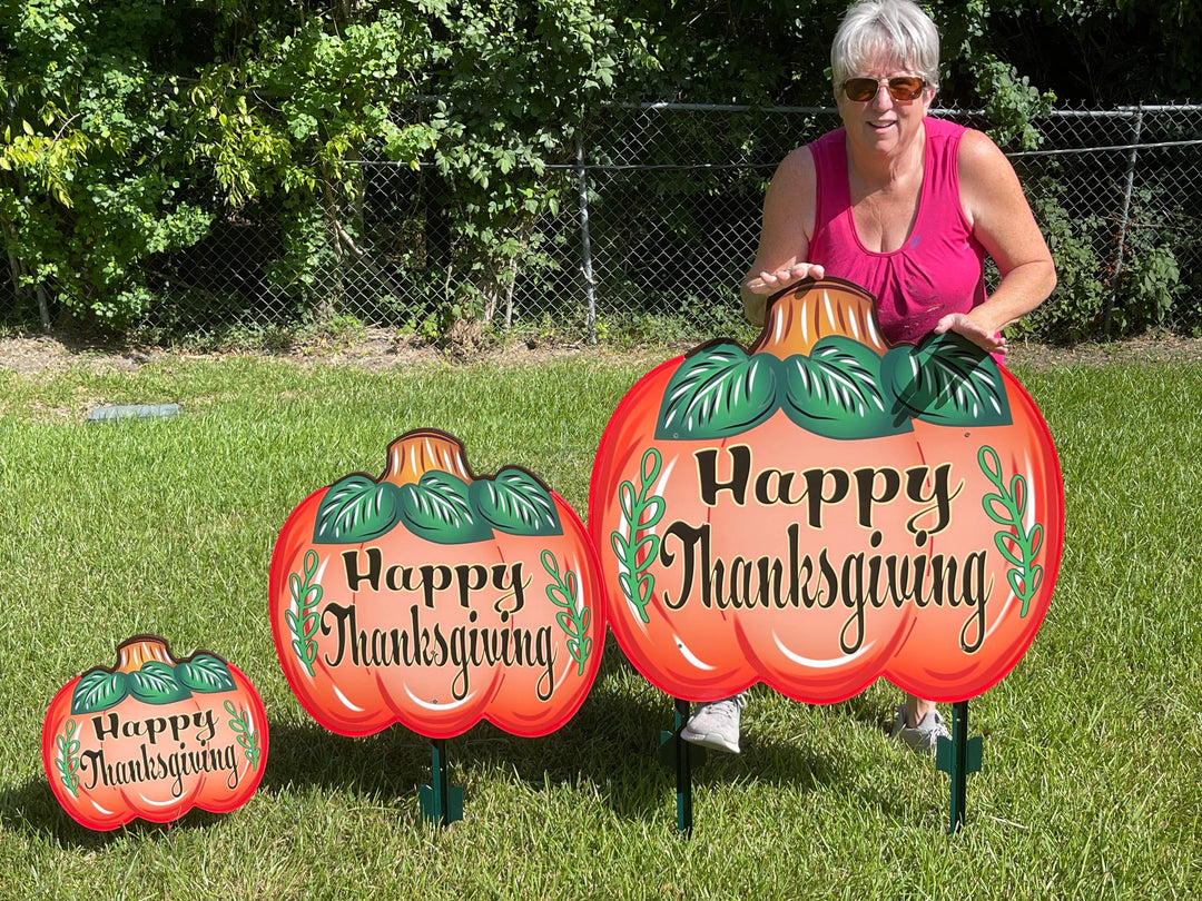 Happy Thanksgiving Fall pumpkin yard art decoration