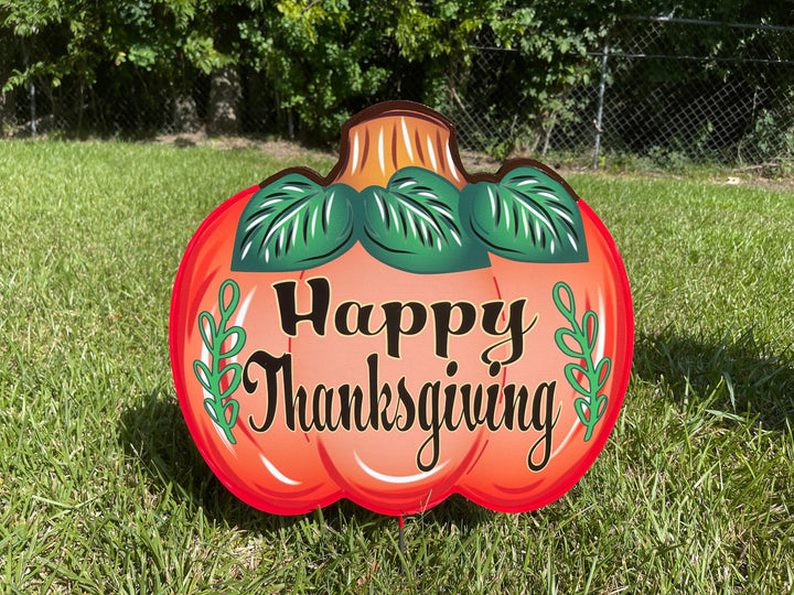 Happy Thanksgiving Fall pumpkin yard art decoration