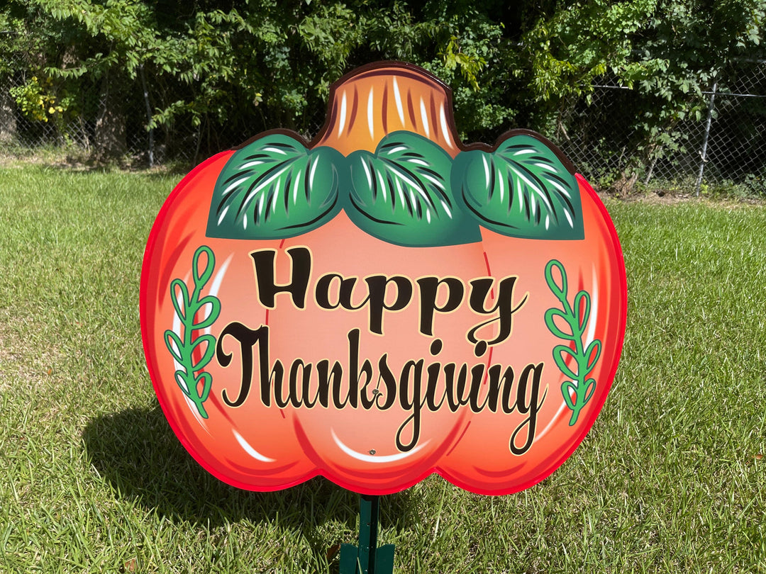 Happy Thanksgiving Fall pumpkin yard art decoration