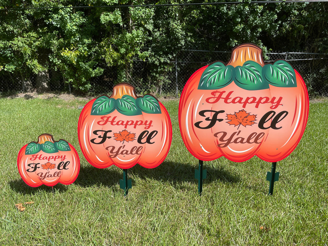 Happy Fall Y'all Pumpkin Yard Art Decoration