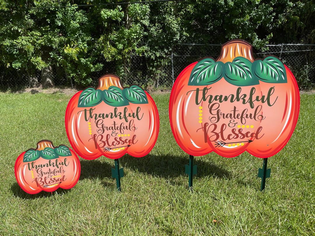  Thankful Grateful Blessed Pumpkin painted yard art design