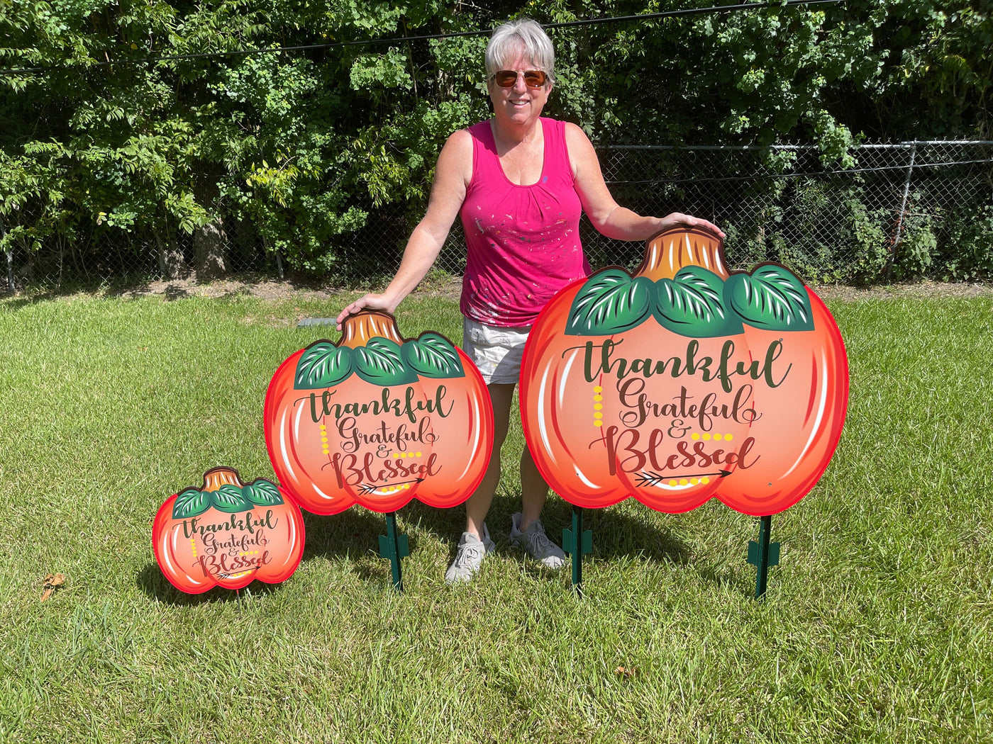  Thankful Grateful Blessed Pumpkin painted yard art design