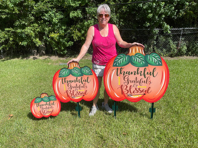  Thankful Grateful Blessed Pumpkin painted yard art design