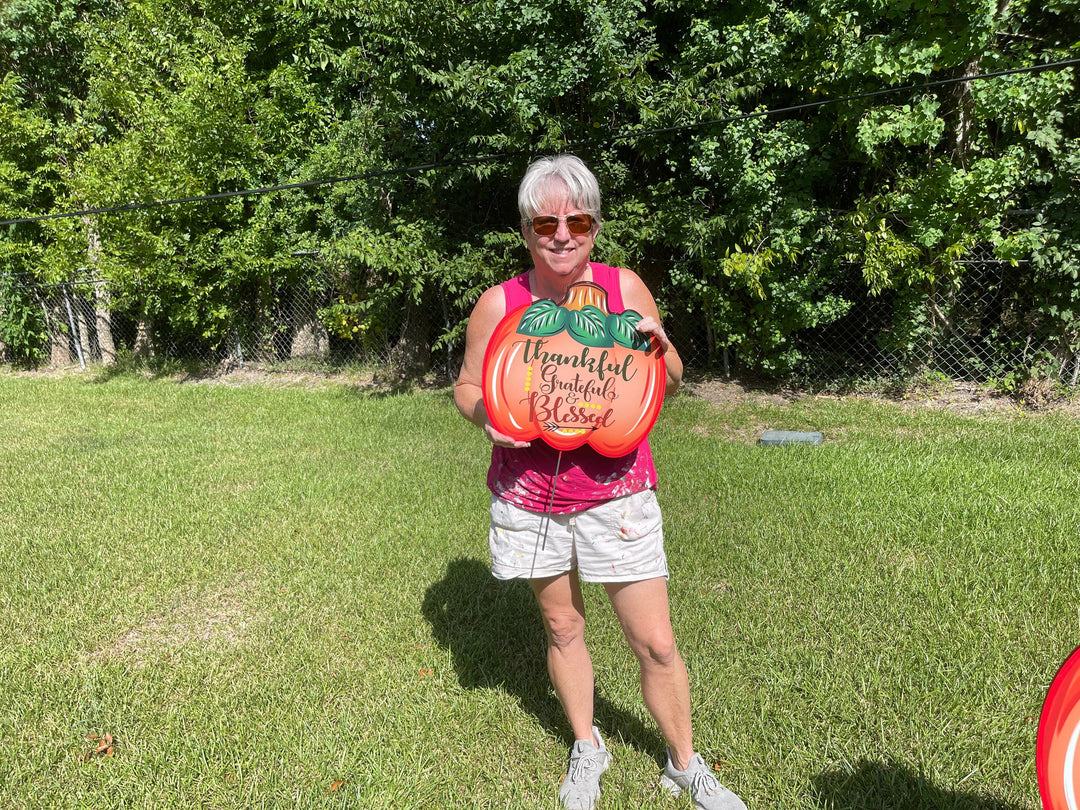  Thankful Grateful Blessed Pumpkin painted yard art design