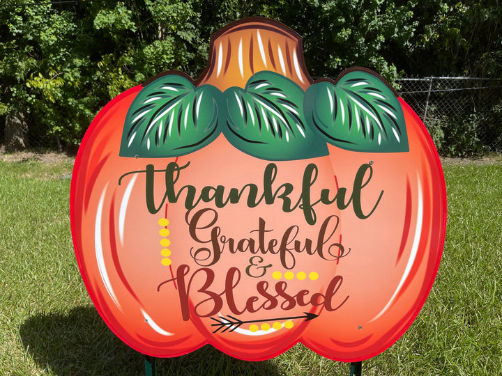  Thankful Grateful Blessed Pumpkin painted yard art design