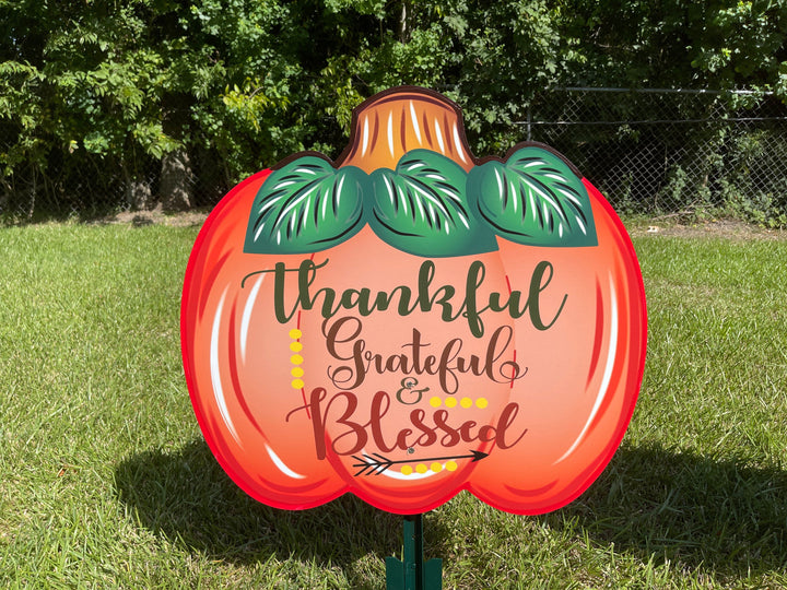  Thankful Grateful Blessed Pumpkin painted yard art design