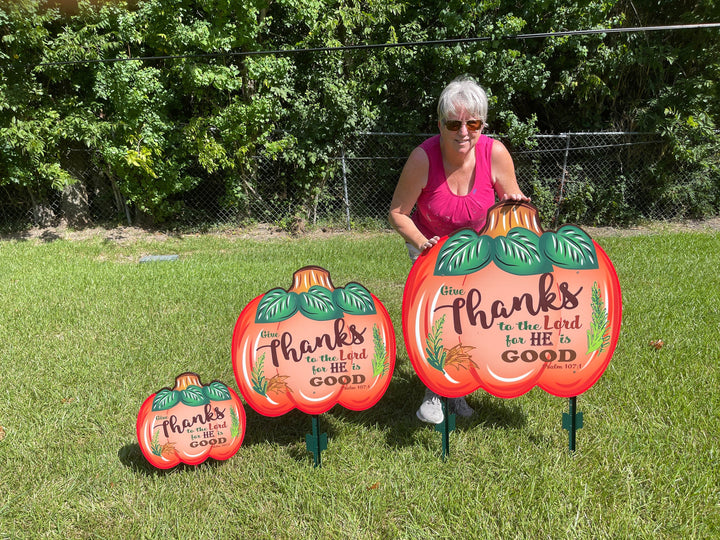 Give Thanks Psalm 107:1 Pumpkin Available in Three Sizes