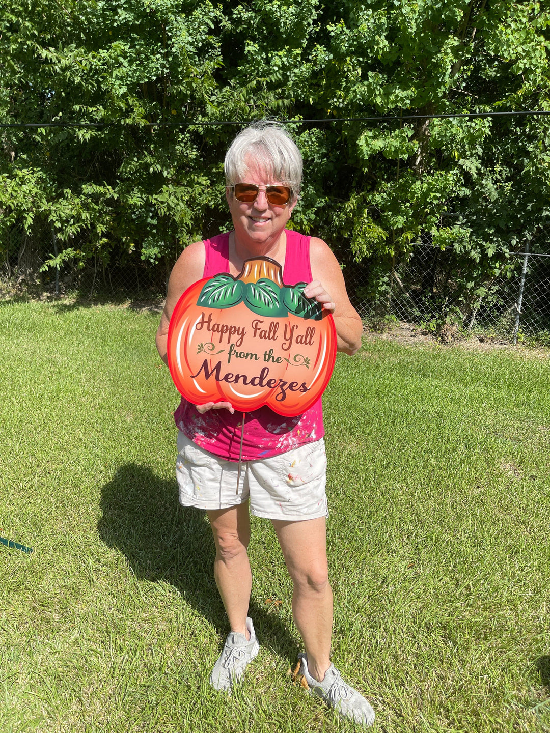 Personalized Happy Fall Y'all Pumpkin yard art decoration