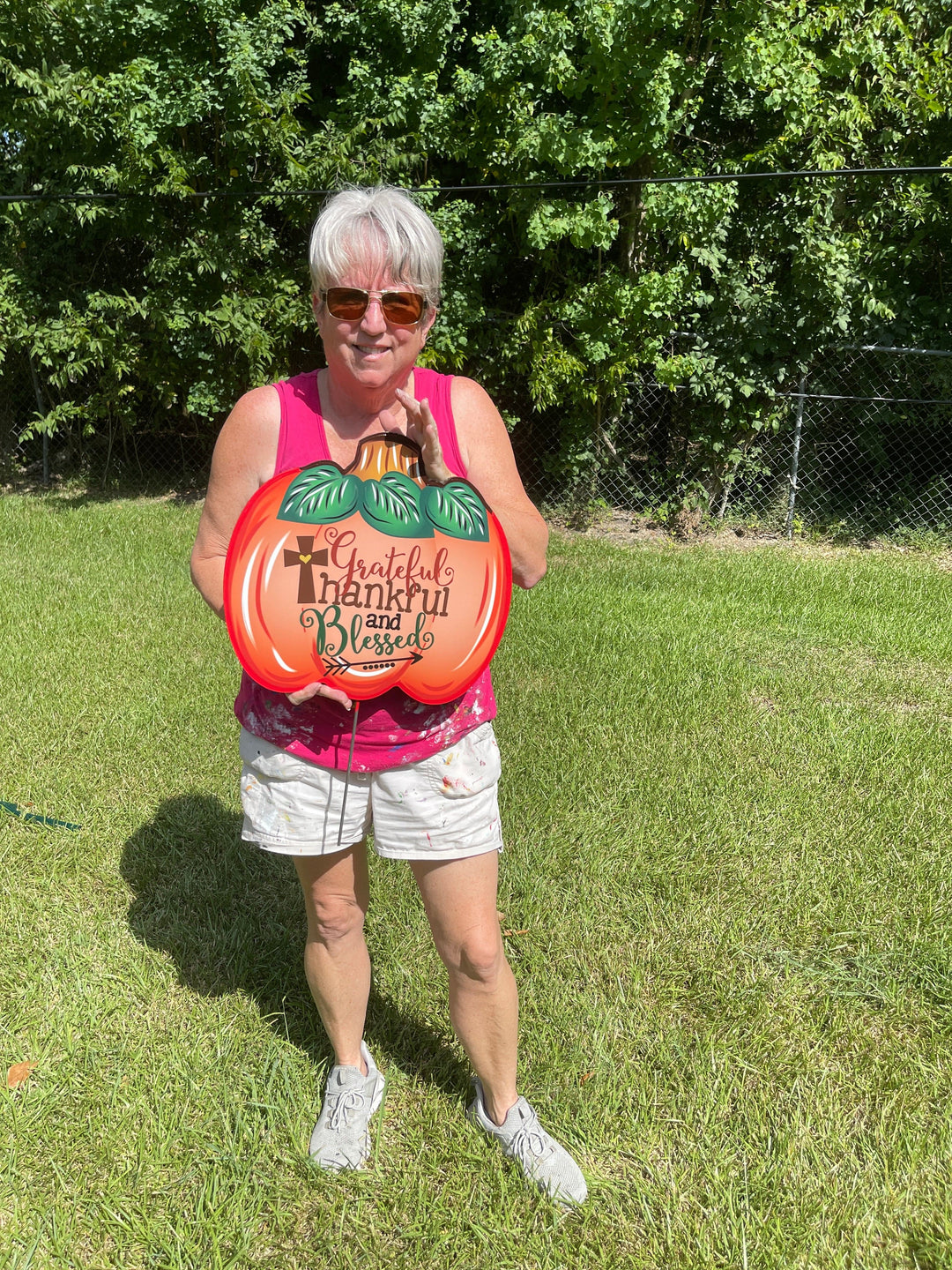 Grateful, Thankful, Blessed pumpkin fall yard art decor