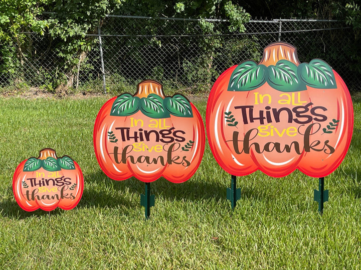 In all things give thanks fall pumpkin yard art decoration