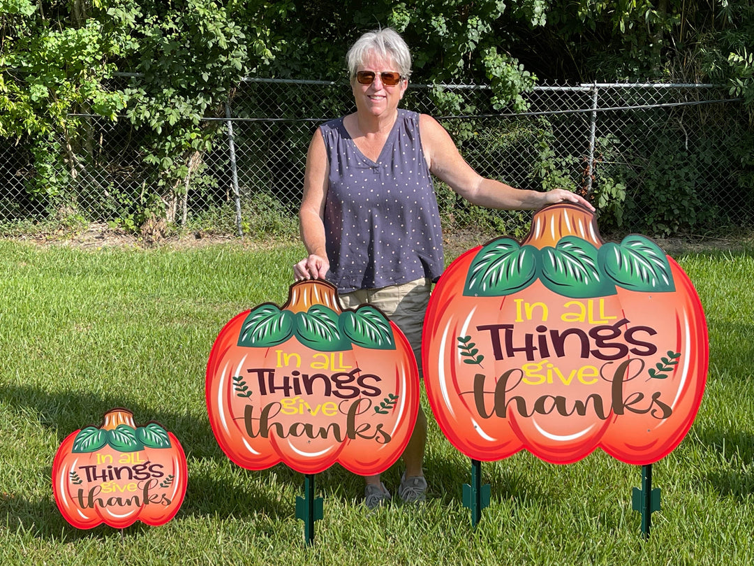 In all things give thanks fall pumpkin yard art decoration