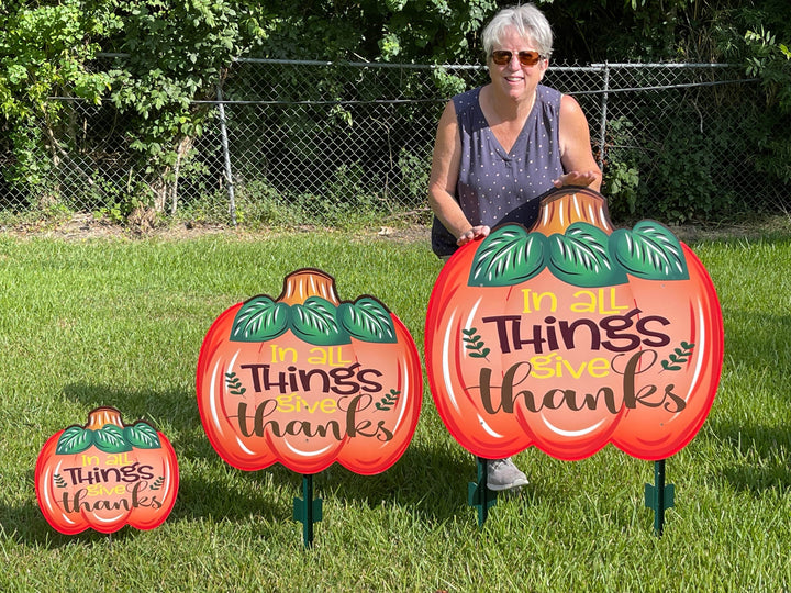 In all things give thanks fall pumpkin yard art decoration