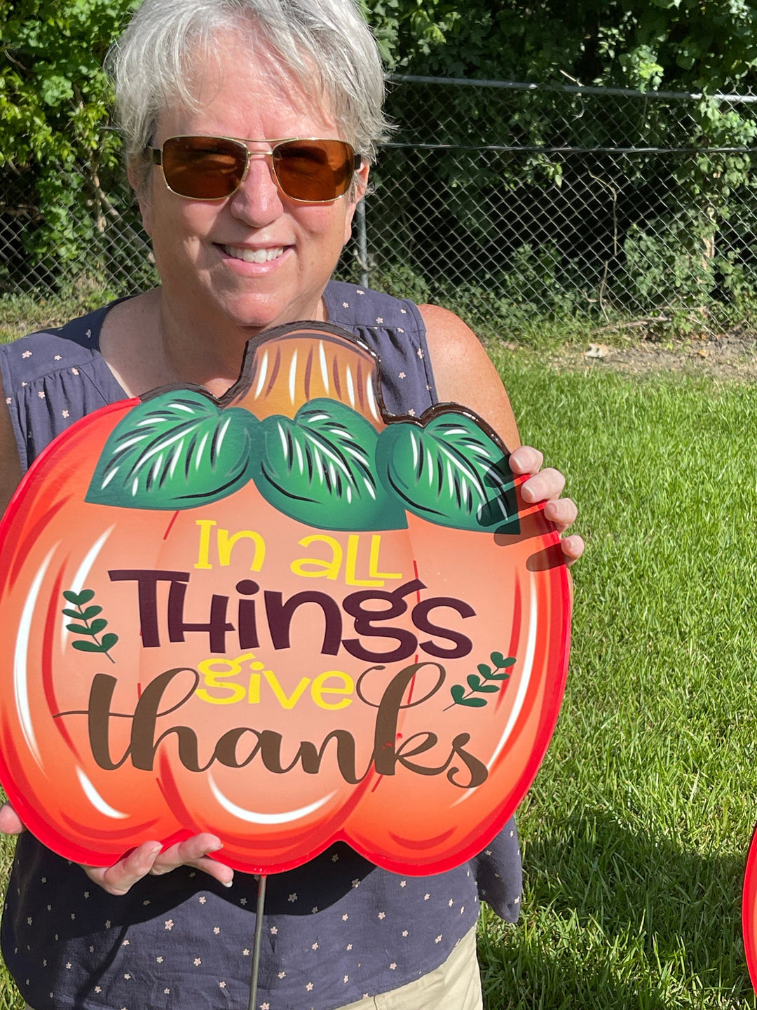 In all things give thanks fall pumpkin yard art decoration