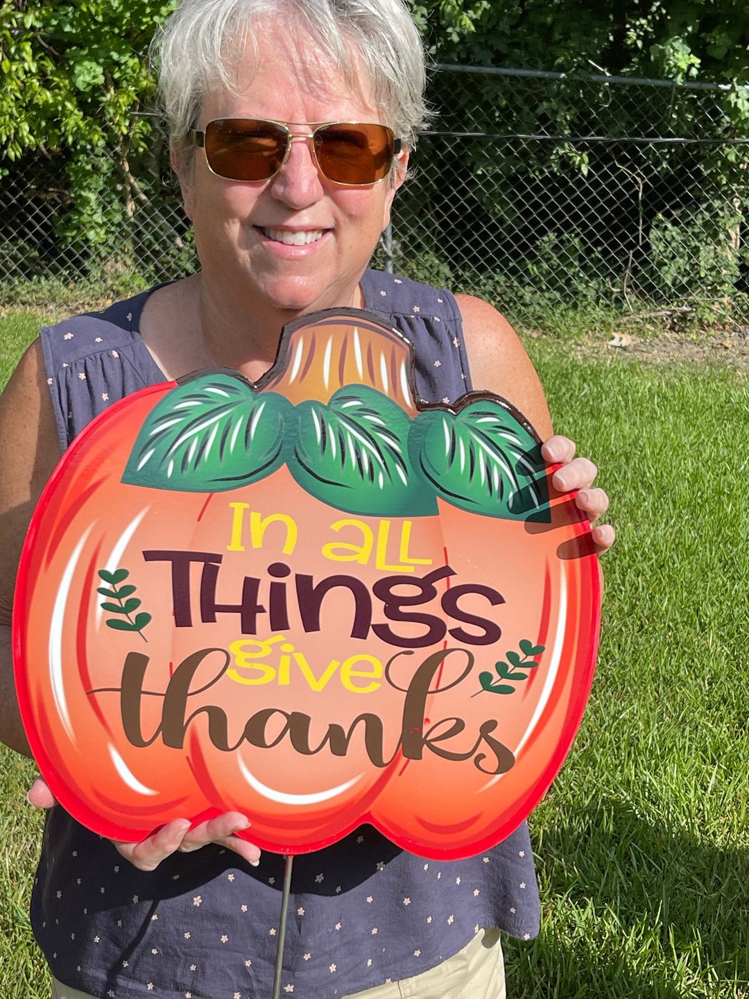 In all things give thanks fall pumpkin yard art decoration