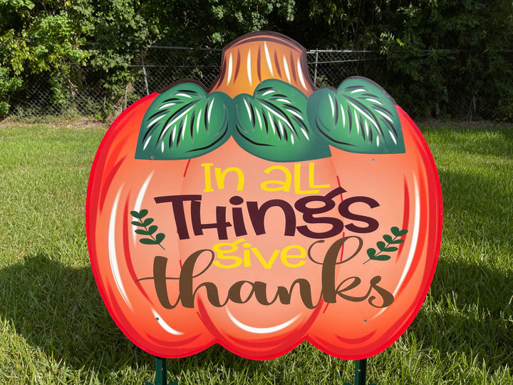 In all things give thanks fall pumpkin yard art decoration