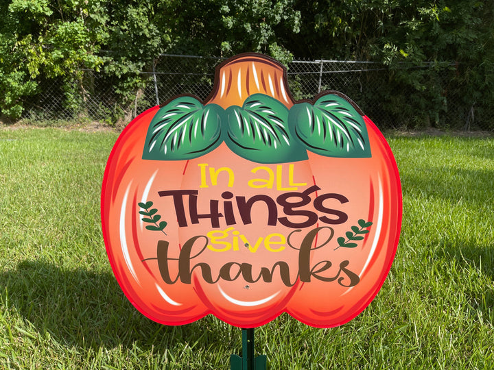 In all things give thanks fall pumpkin yard art decoration