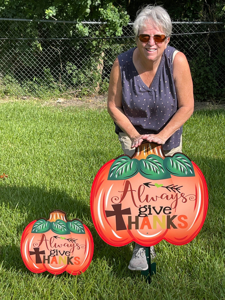 Always Give Thanks Thanksgiving painted yard art decor