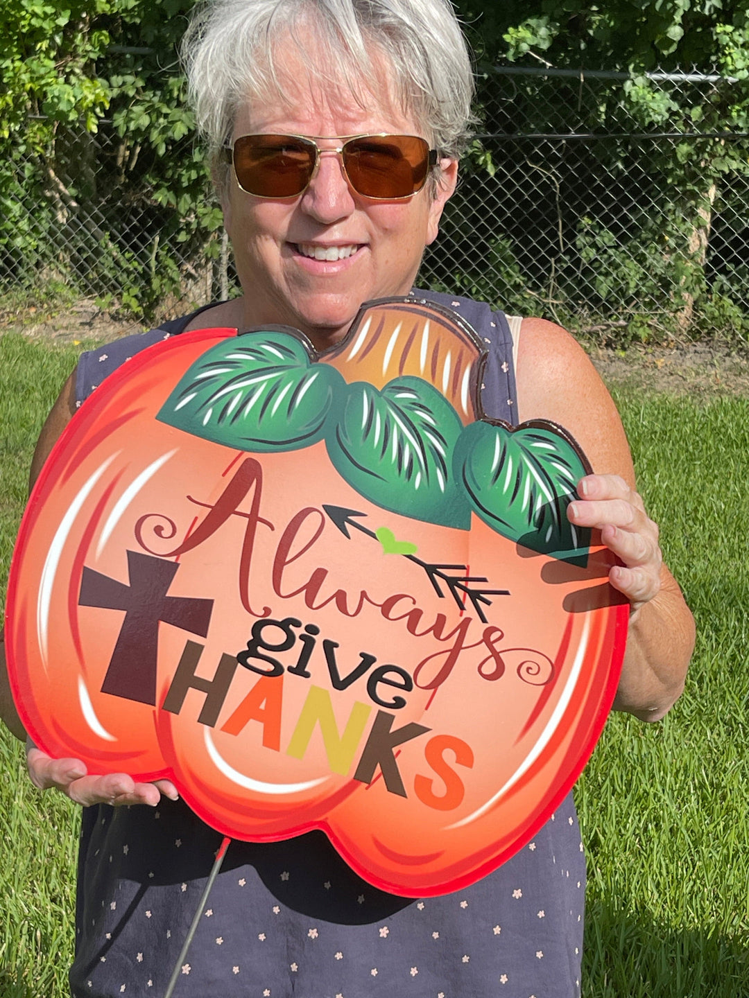 Always Give Thanks Thanksgiving painted yard art decor