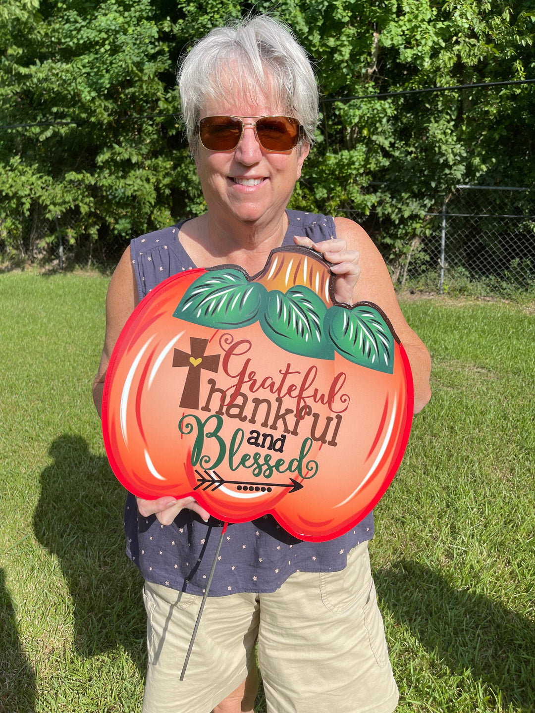 Grateful, Thankful, Blessed pumpkin fall yard art decor