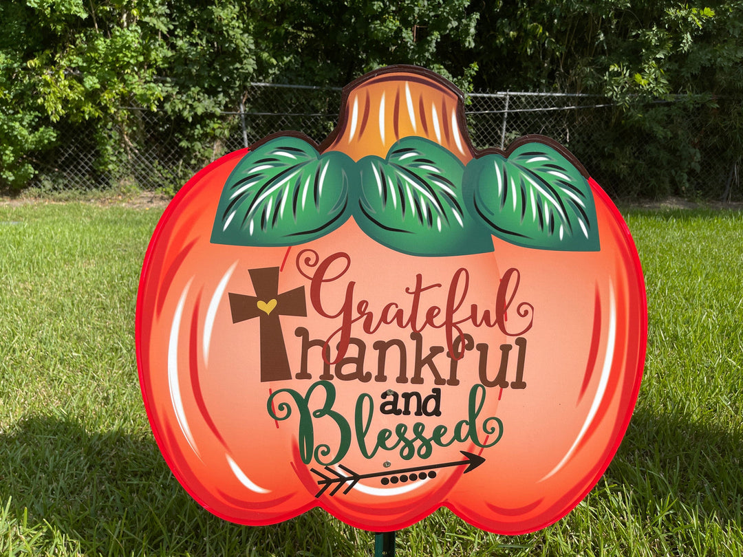 Grateful, Thankful, Blessed pumpkin fall yard art decor